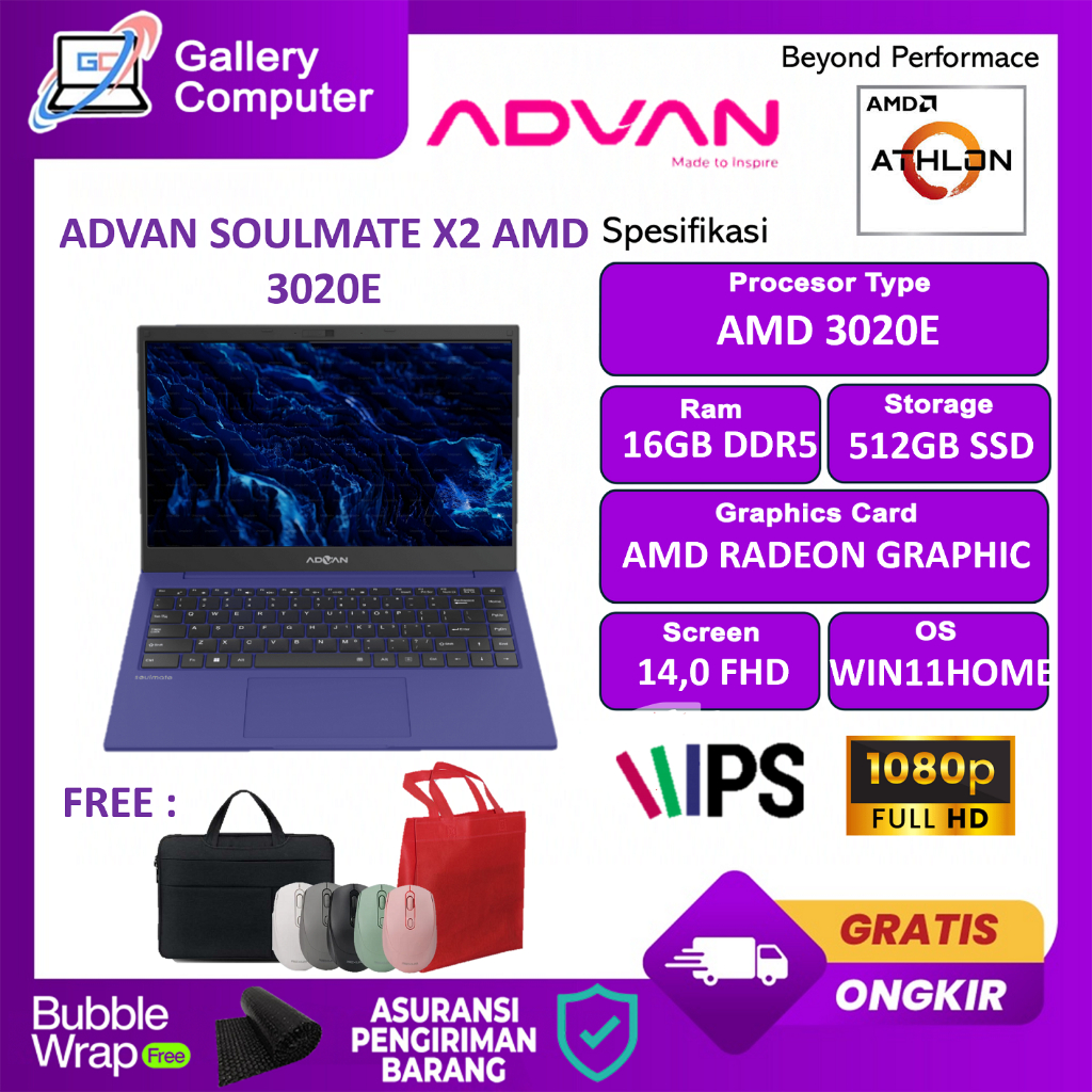 ADVAN SOULMATE X2 AMD 3020E 16GB 512GB 14.0 FHD IPS WIN11HOME MIDNIGHT BLUE