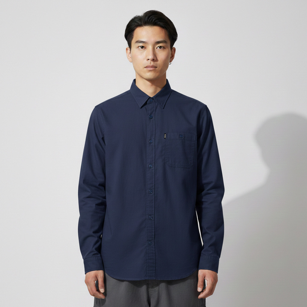 Rown Division Long Shirt || Heaton Navy Kemeja Panjang