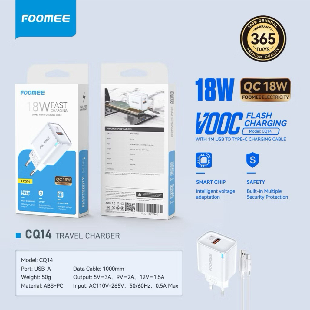 Foomee CQ14 Charger Type-C QC 18W Flash Charging