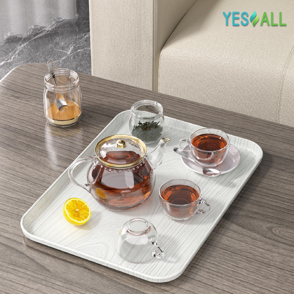 YESALL Nampan Plastik Aesthetic Motif Kayu Putih – Baki Tray Serbaguna Elegan untuk Cafe & Restoran