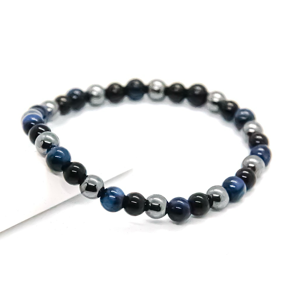 Gelang Batu Asli Onyx Tiger Eye Blue Hematite Mix 6mm Bracelet Natural Stone