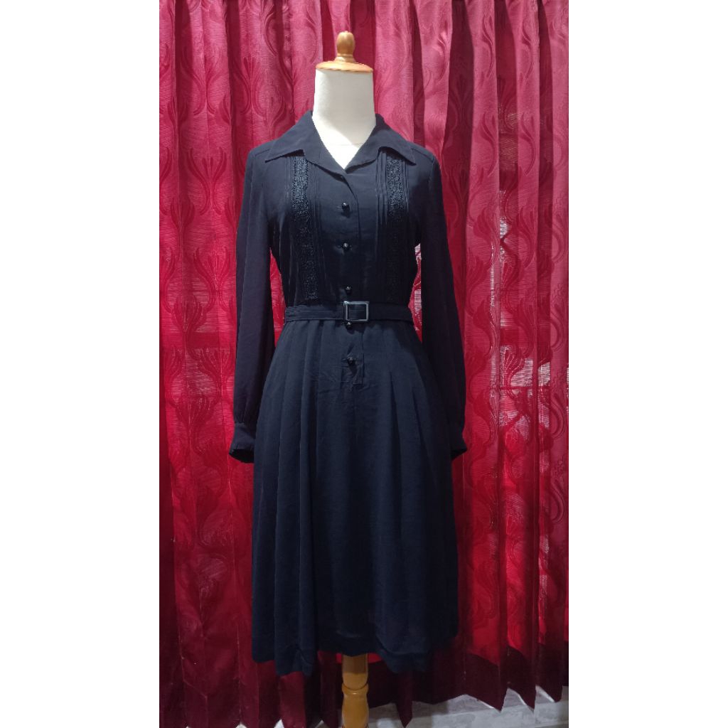 LIONA Dress Hitam Lengan Panjang Vintage Retro Gothic Y2K Kawai Style