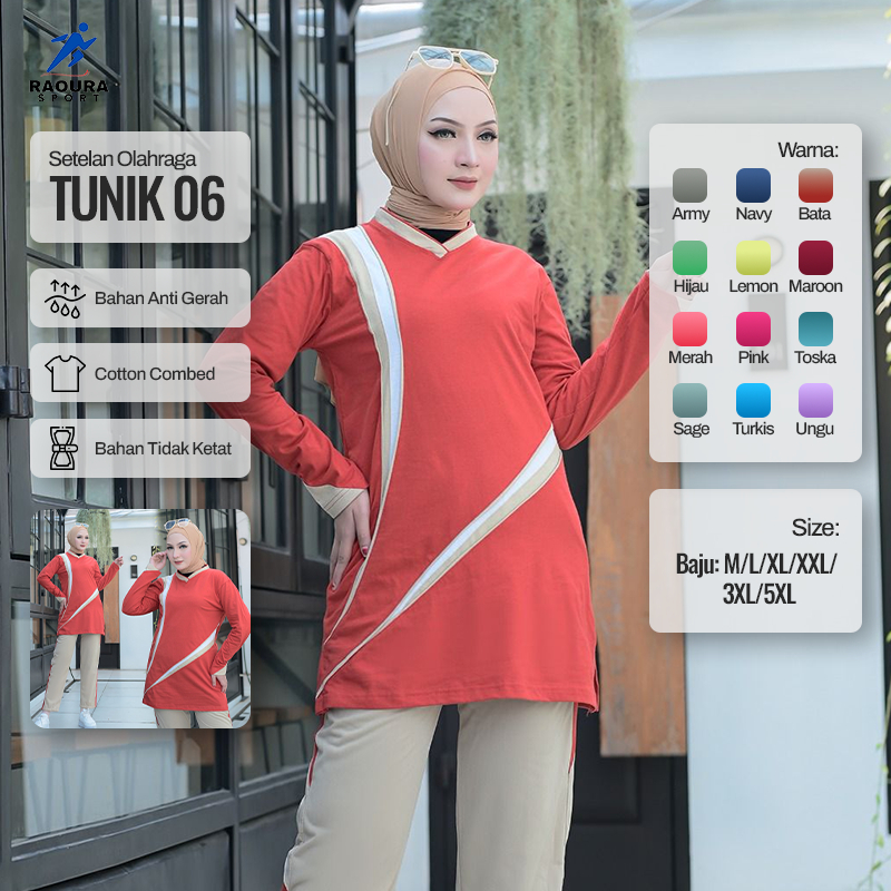 RAOURA SPORT Atasan Olahraga Wanita Baju Olahraga Jumbo Kaos Tunik 06 Baju Olahraga Muslimah Katun