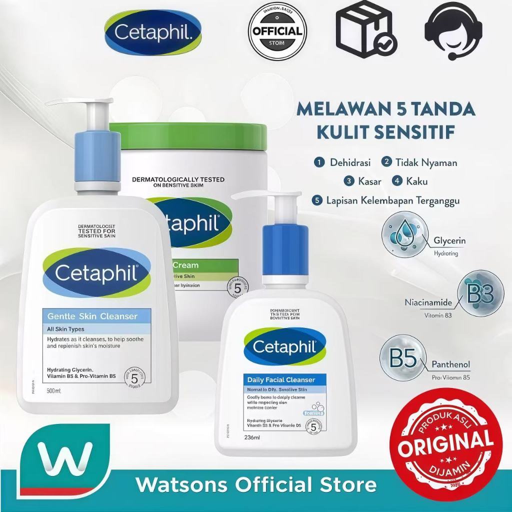 Cetaphil Daily Facial Cleanser 236ml dengan Hydrating Glycerin, Panthenol, Niacinamide untuk meminim
