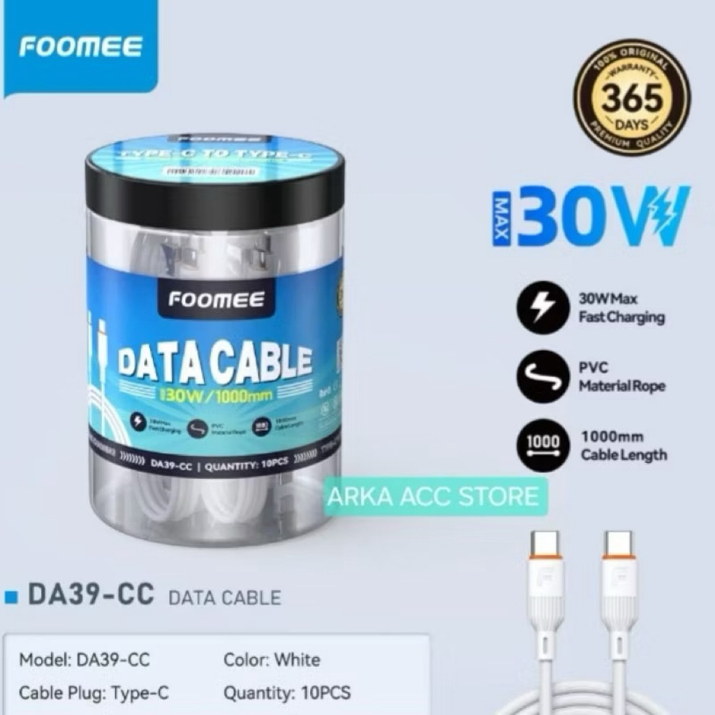 Foomee DA39 Cable C to C 30w Fast Charger , Kabel data C to C Fast Charging , 1 Toples