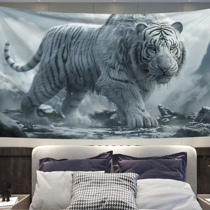 Latar belakang macan Cina dan harimau putih, kain gantung untuk ruang tamu, lukisan dinding kantor d
