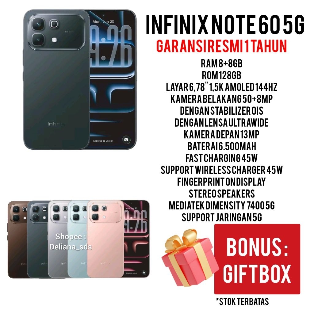 Infinix Note 60 5G 8/256 8+8/256 16/256 Garansi Resmi 1 Tahun Infinix Note 60 8/256 Infinix Note 60 