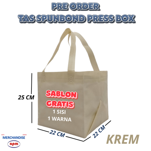 PRE ORDER Tas Spunbond PRESS BOX 22 x 22 x T25 cm Custom Sablon Untuk Kotak Kue, Kotak Nasi, Kado, S