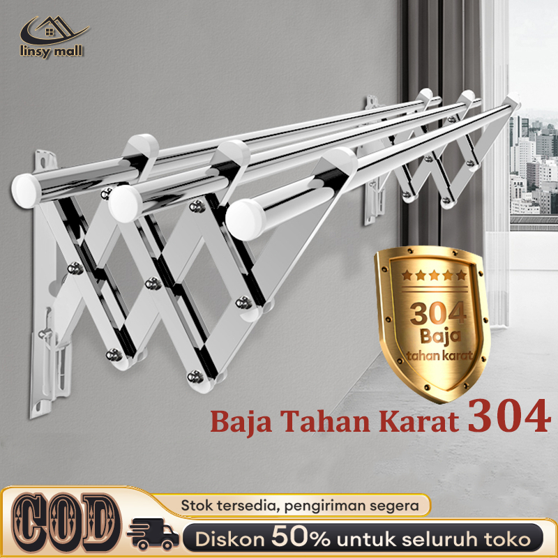 Jemuran Baju Dinding Stainless Steel Jemuran Dinding Lipat 200/180/150/120/100CM Anti Karat