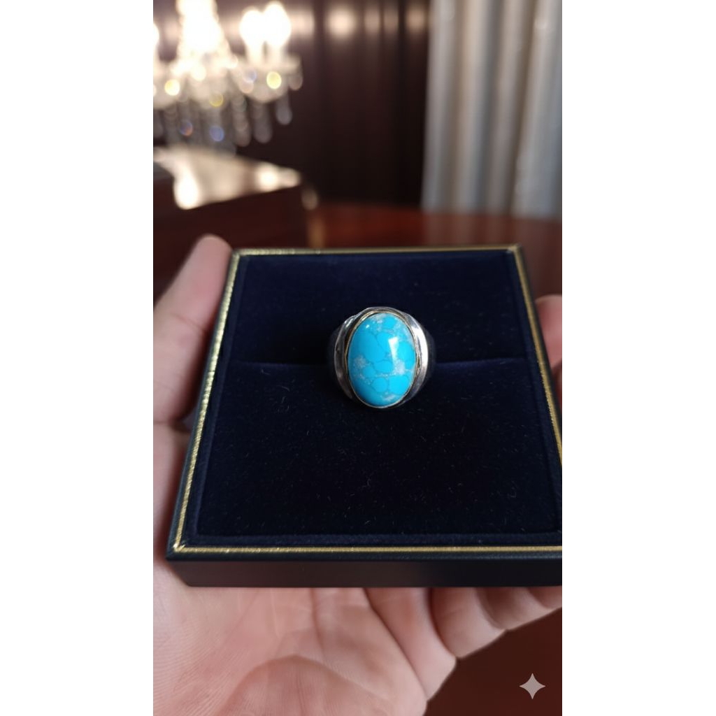 cincin batu akik pirus mesir urat perak ring monel tanam terbaik