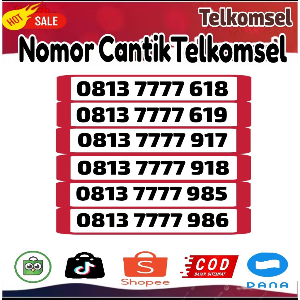 nomor cantik Telkomsel simpati 11 DIGIT kwartet 7777 HOKY
