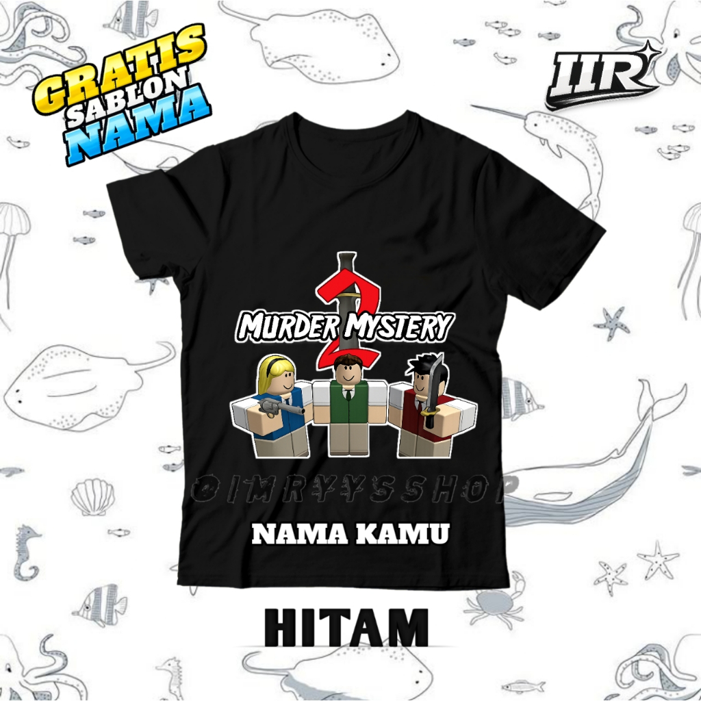 (Free Nama) Kaos Atasan Anak Gambar Murder Mystery 2 Game Roblox / Baju Roblox Game Permainan Murder