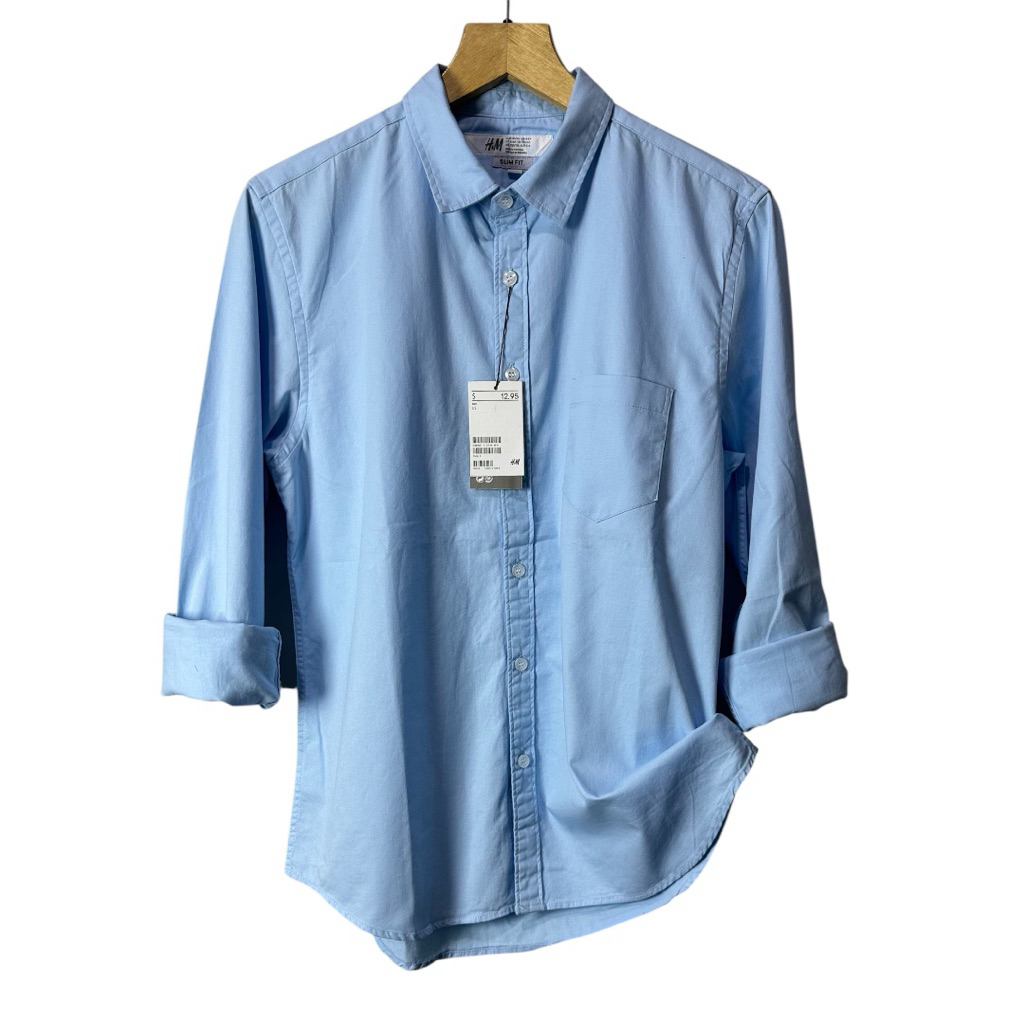 Kemeja Pria Panjang HM | Kemeja Lengan Panjang Soft Twill | Kemeja Casual Pria Putih Polos