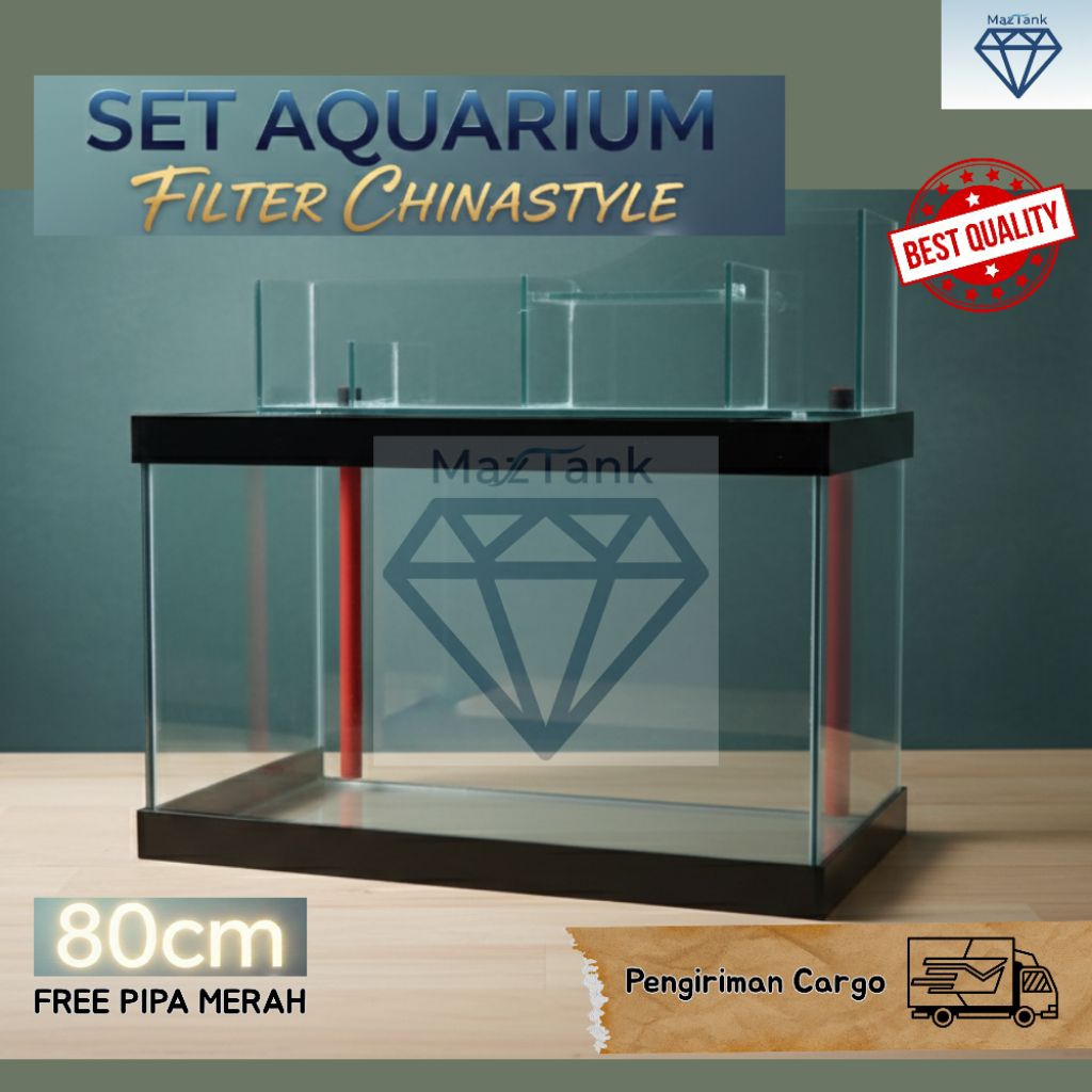 Aquarium 80cm Bonus Talang Air Chinnastyle - Tankmate Jumbo 80x40x40 Ketebalan Kaca 5mm - Aquarium T