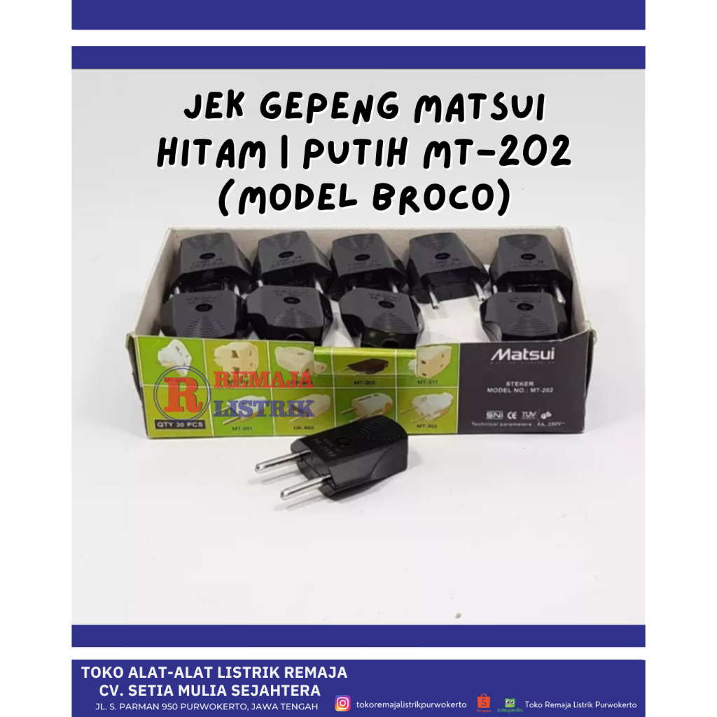 Steker Jek Gepeng Matsui Hitam | Putih Model Broco MT-202