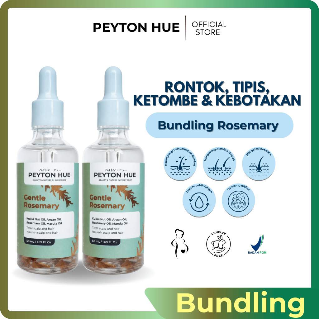 PEYTON HUE - Bundle 2 Gentle Rosemary Hair Oil - Minyak Serum Untuk Rambut Rontok, Botak Tipis