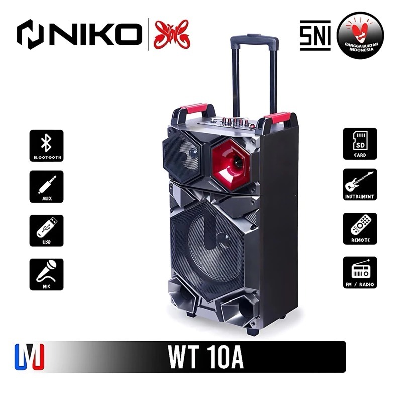 NIKO WT 10A TROLLEY Speaker NIKO ORIGINAL WT10A free mic wireless  speaker bluetooth portabel [10 in