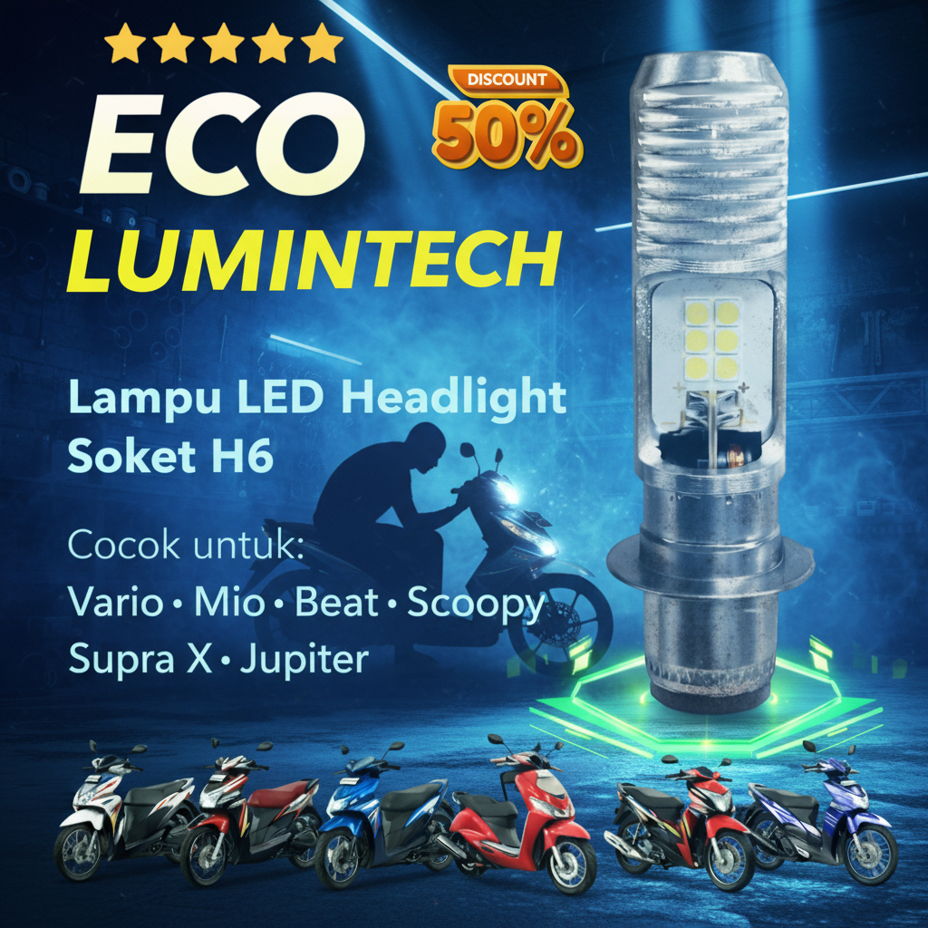 ampu LED Motor H6 Cocok Ojek Online - Terang Fokus - ECO LUMINTECH