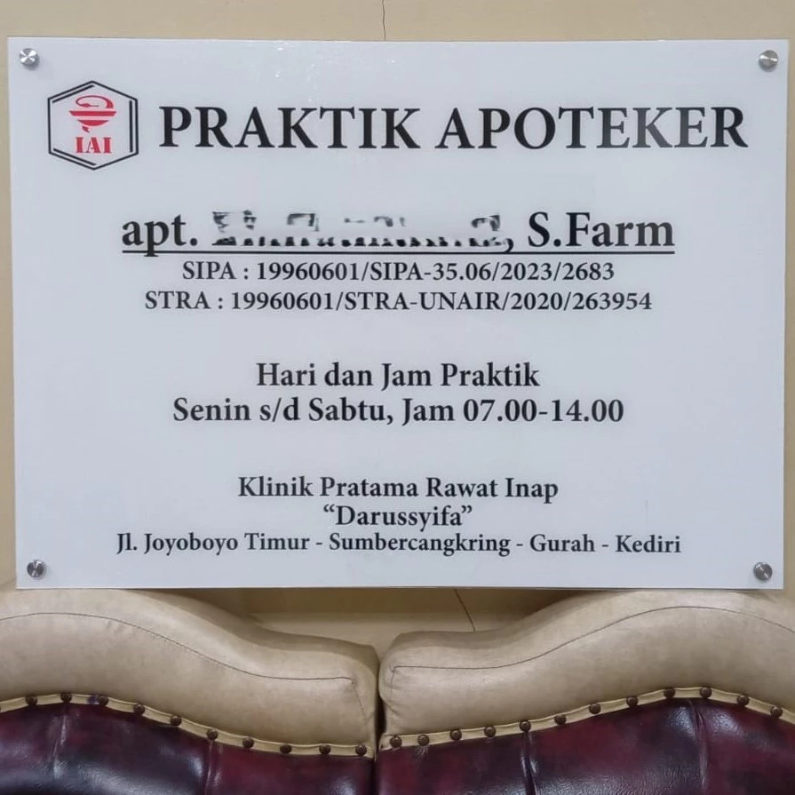 (Custom-Pre Order) Akrilik Papan Praktik Apoteker | Akrilik Praktek Apoteker | Akrilik Papan Apotik