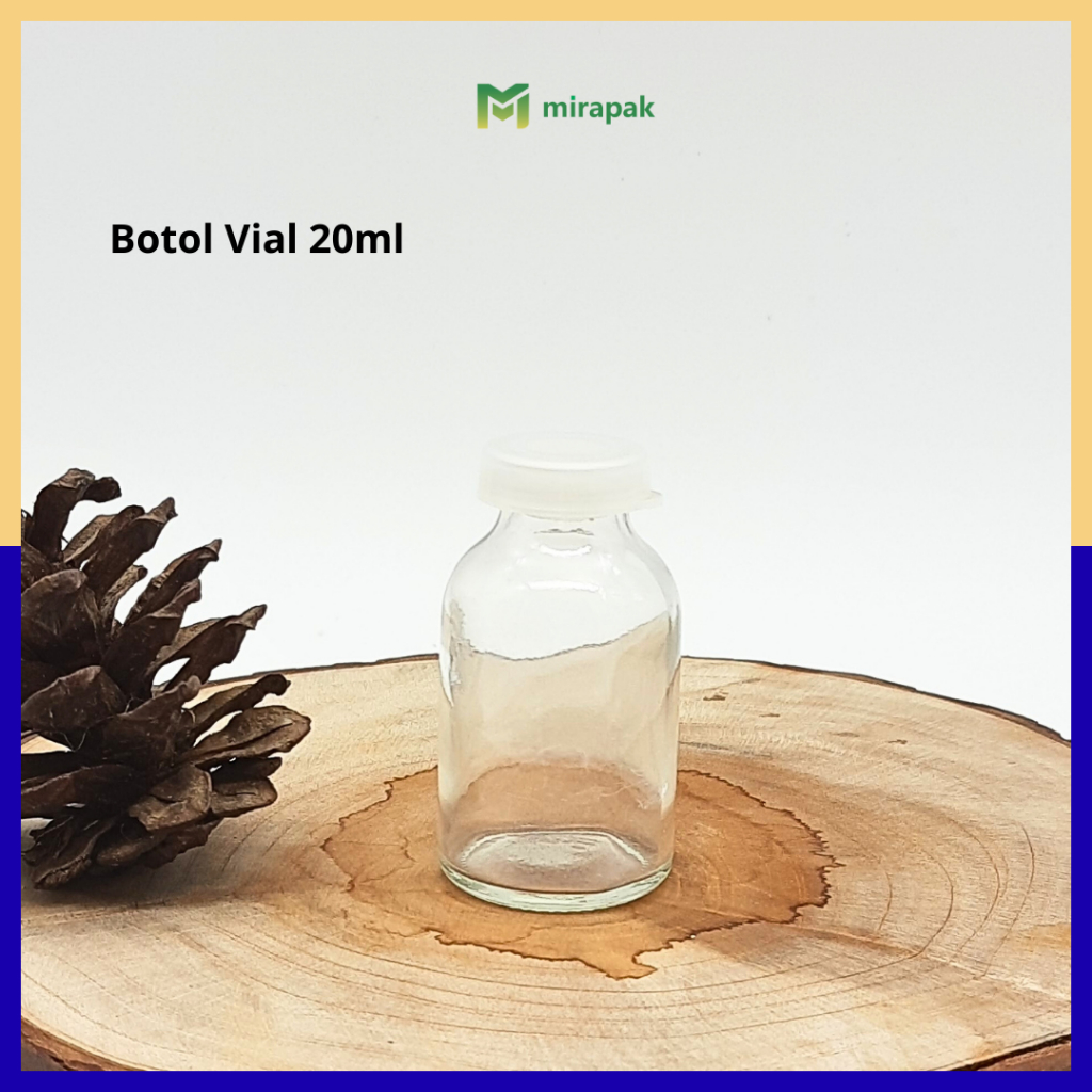 BOTOL VIAL 20ML KACA BENING TEBAL - TUTUP PLASTIK - BOTOL CAIRAN OBAT LAB VITAMIN - KEDAP UDARA - VI