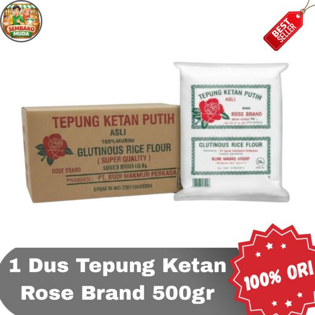 Rose Brand Tepung Ketan 500gr – 1 Dus Isi 20 ) Tepung Ketan Putih Rosebrand