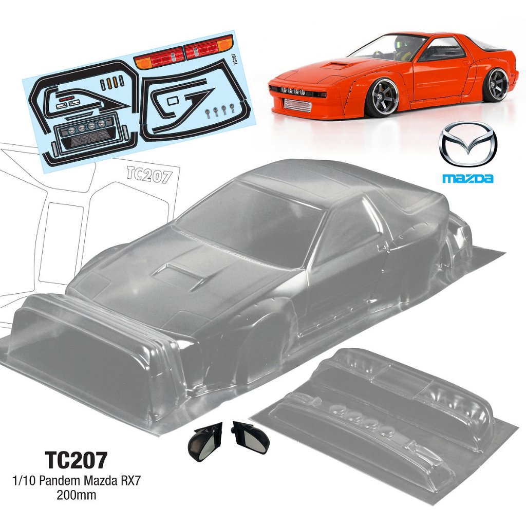 Team C Pandem Mazda RX7 1/10 Clear Body Shell Rc Drift Rally