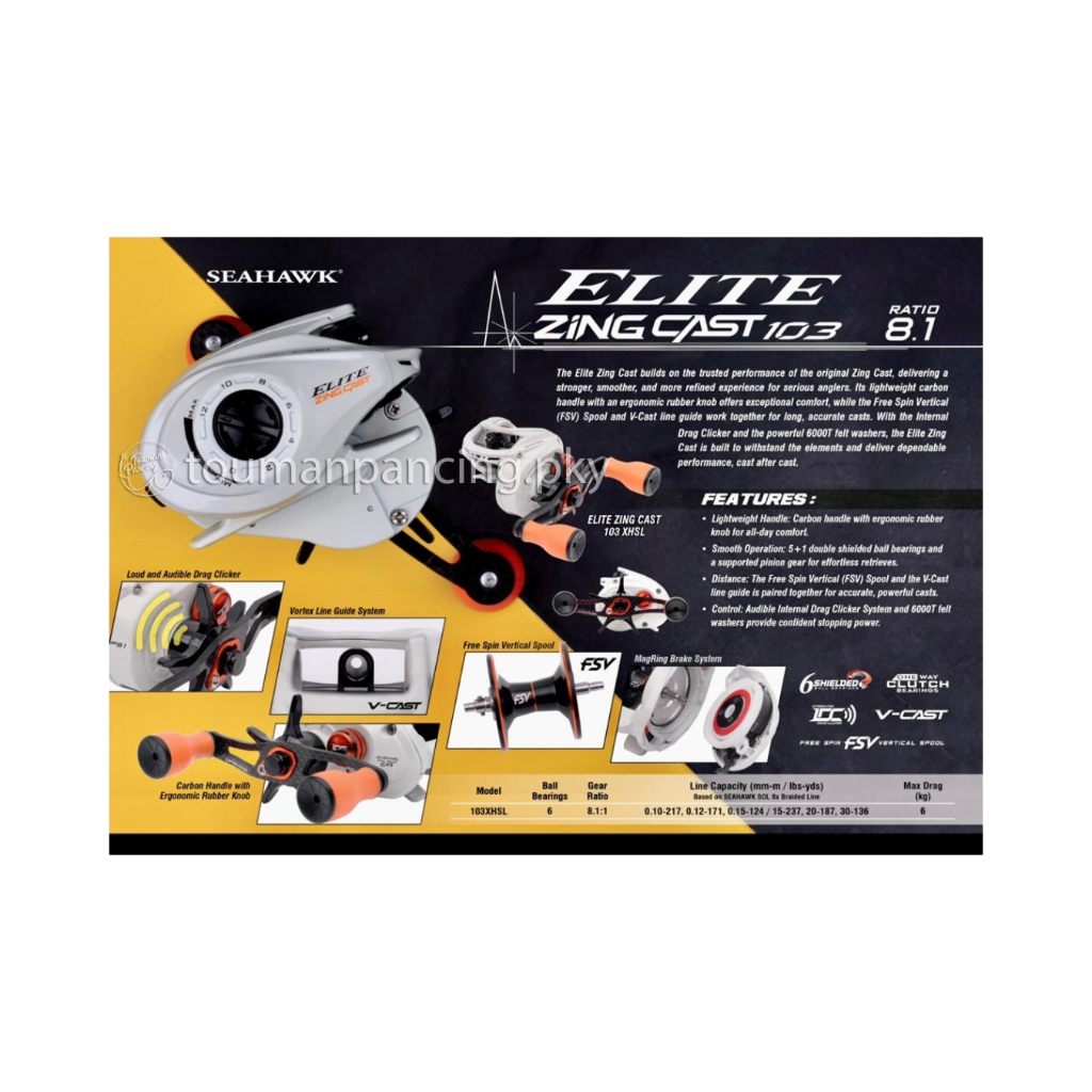 Reel BC Seahawk Elite Zing Cast 103XHSL - Drag Clicker Bunyi Zing