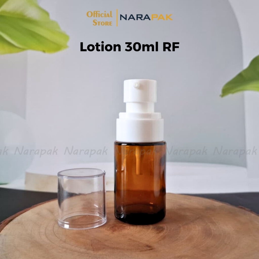 Botol Kaca 30ml Bahu Datar Coklat Kilap RF Tutup Pump PUTIH Lotion Skintific Serum Skincare SK2035WL