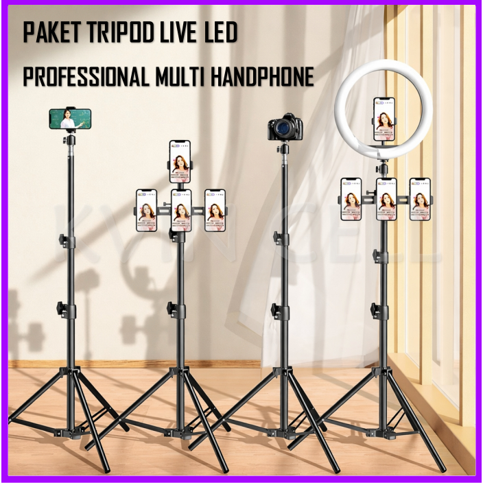 Tripod Fullset Professional Live Streaming 2.1 Meter Lampu Led Video Light Paket Lengkap 3 5 6 Hp Ha