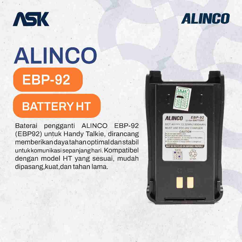 Battery Handy Talky EBP-92 ALINCO / Baterai HT EBP92 ALINCO