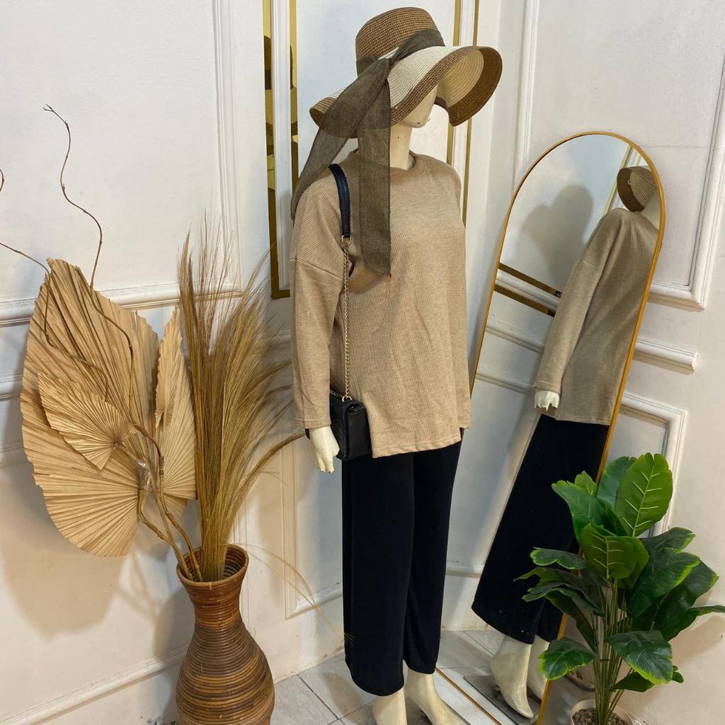 Shabhira - Setelan Wanita Oversize Rajut Waffer Ld 130 /One set Atasan Malika 07 Belah Samping Jumbo