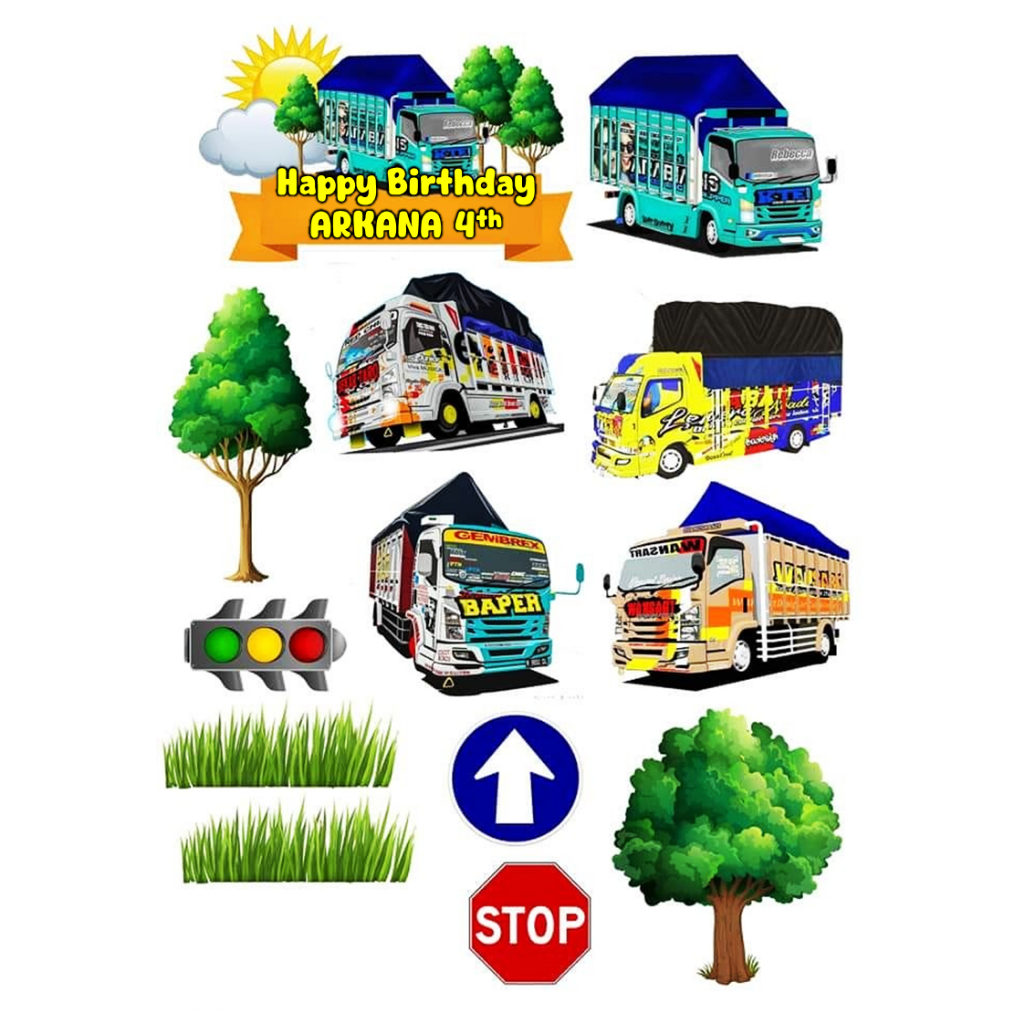 Topper TRUCK OLENG | Topper Cake TRUK Custom Nama | Hiasan Kue Ultah Tema TRUCK