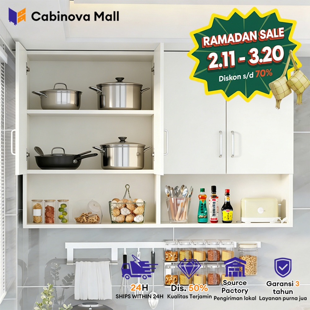 Kitchen Set 4 Pintu Minimalis Lemari Dinding Dapur Lemari Serbaguna Lemari Gantung Rak Bumbu Dapur
