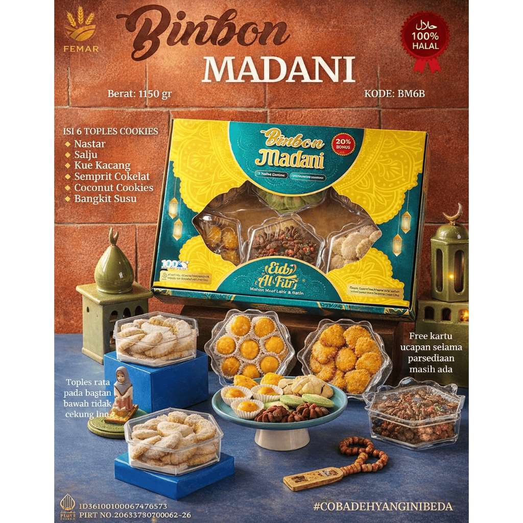Hampers Lebaran Binbon MADANI – 6 Toples Cookies Premium
