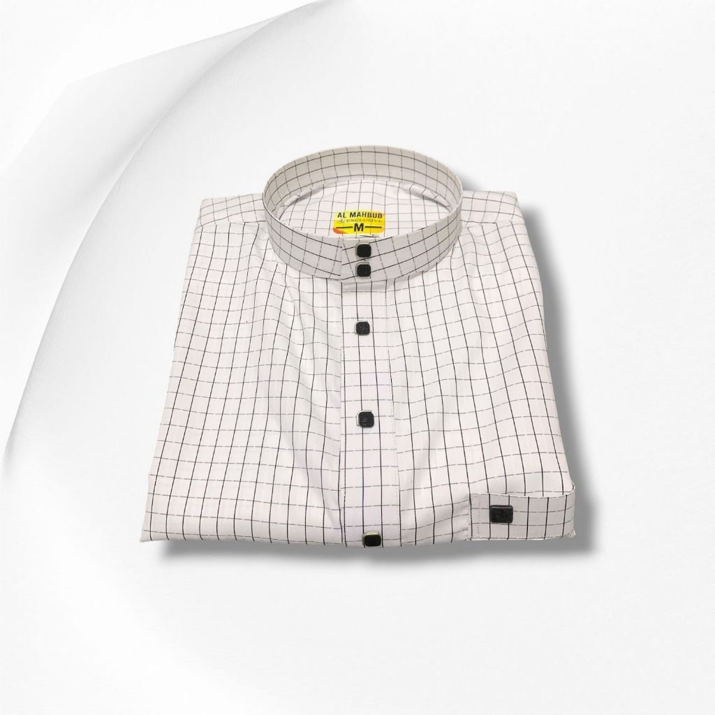 Baju Koko Salur Maroko , Atasan pria muslim motif salur Al Mahbub, Koko Putih