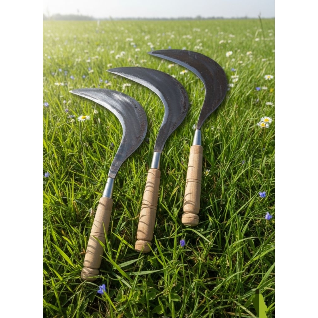 Arit Rumput Baja Asli Madura - Sabit Rumput Super Tajam Gagang Kayu - Alat Pertanian Pemotong Padi &