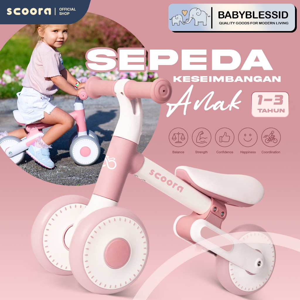 SCOORA ZENOZ Balance Bike Bayi 1-3 Tahun – Sepeda Keseimbangan Anak Lipat Tanpa Pedal