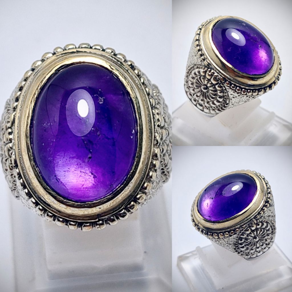 CINCIN BATU PERMATA KECUBUNG UNGU KALIMANTAN  JUMBO NATURAL AMATHYES QUARTZ KODE 03630