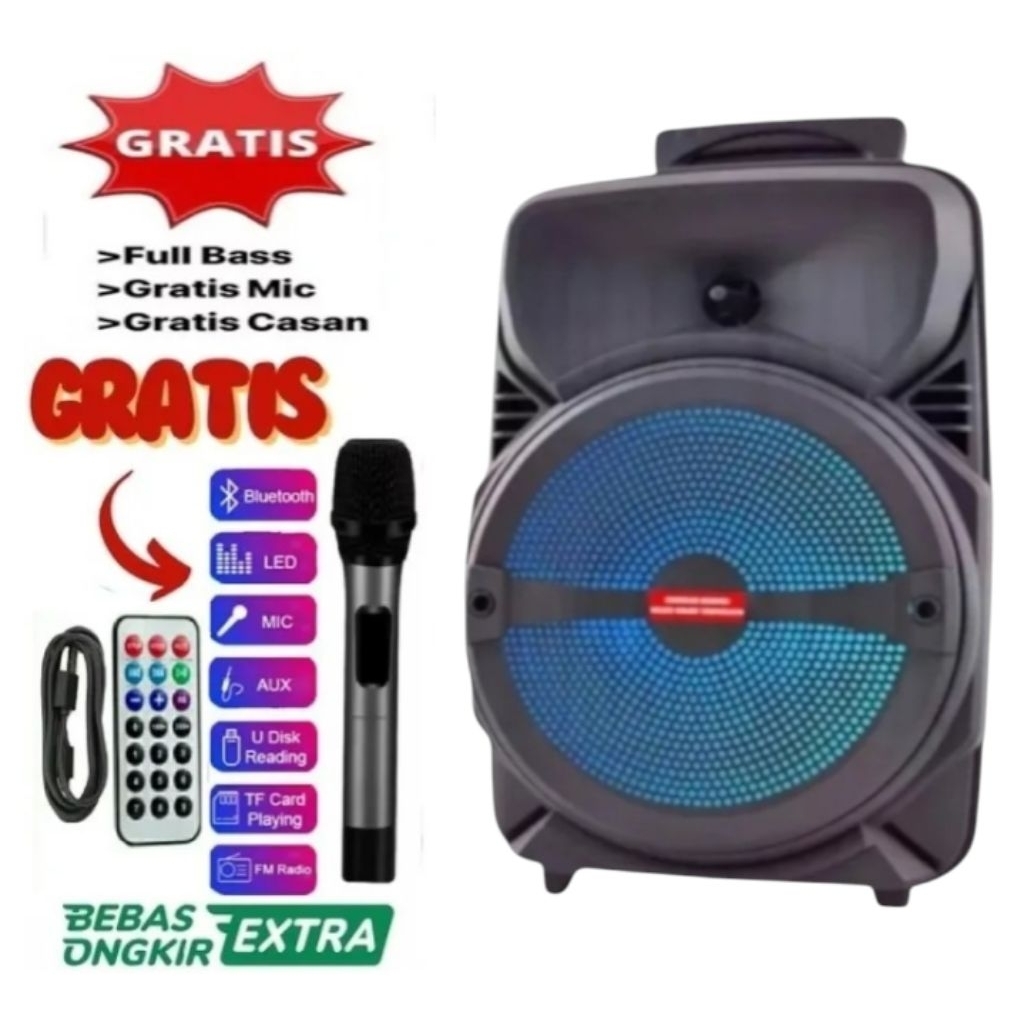 Speaker Salon Aktif Bluetooth Full Super Bass Free Mic Karaoke Kimiso QS 7801-Speaker Bluetooth Kara