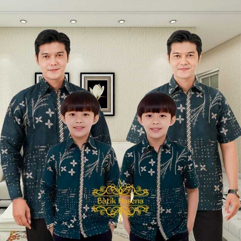 Batik Couple Ayah Anak Warna Green Emerald Bahan Katun Adem nyaman Terbaru