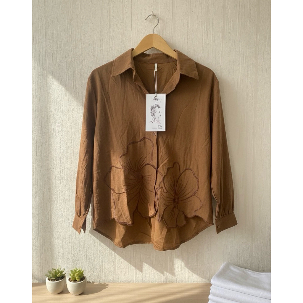 Blus Katun Import Korea Bordir Bunga | Elegan & Adem