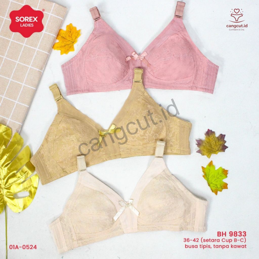Sorex Bra 9833 Full Cup Brukat | BH Sorex Tanpa Kawat Busa Tipis Cup B-C Nyaman Harian