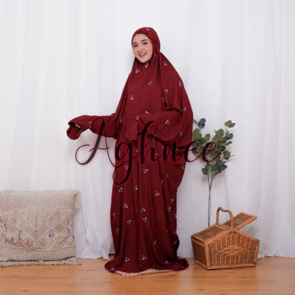 AGHNEE Mukena Terusan Dewasa Motif Mawar Rayon  Premium
