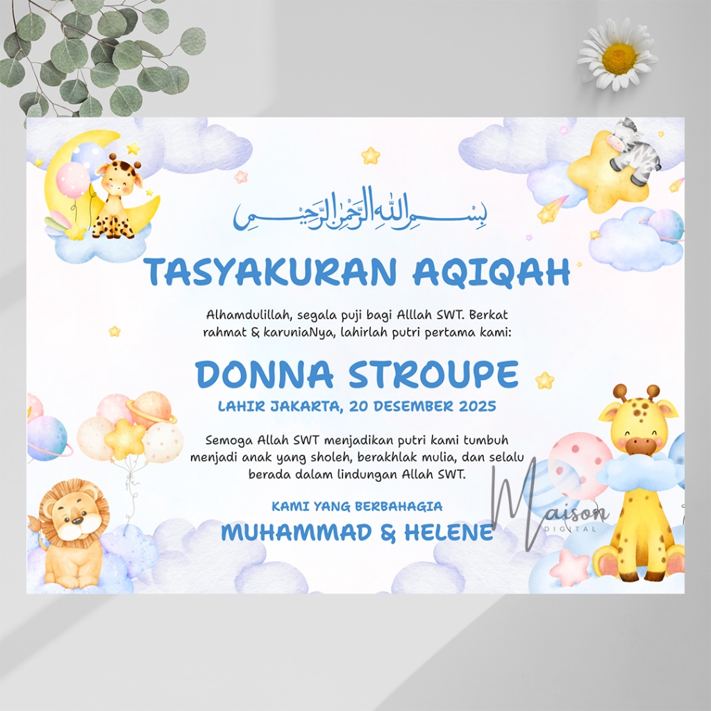 Undangan Aqiqah Digital berupa foto JPG/Png - Undangan Tasyakuran Anak Digital