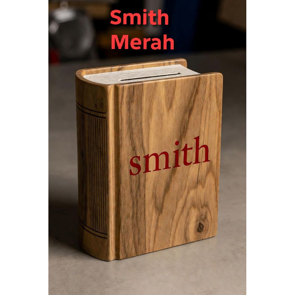 Celengan kayu anak, model buku smith Merah.