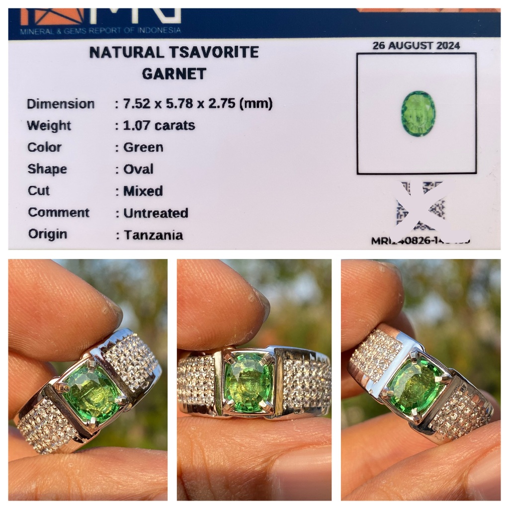Natural 1.07ct tsavorite green garnet ring perak