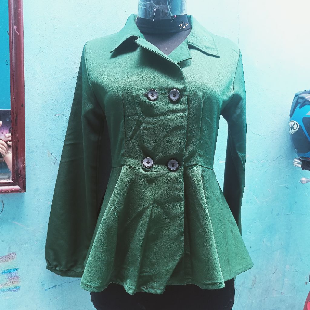 BLOUSE ATASAN KEMEJA PEPLUM HIJAU BOTOL