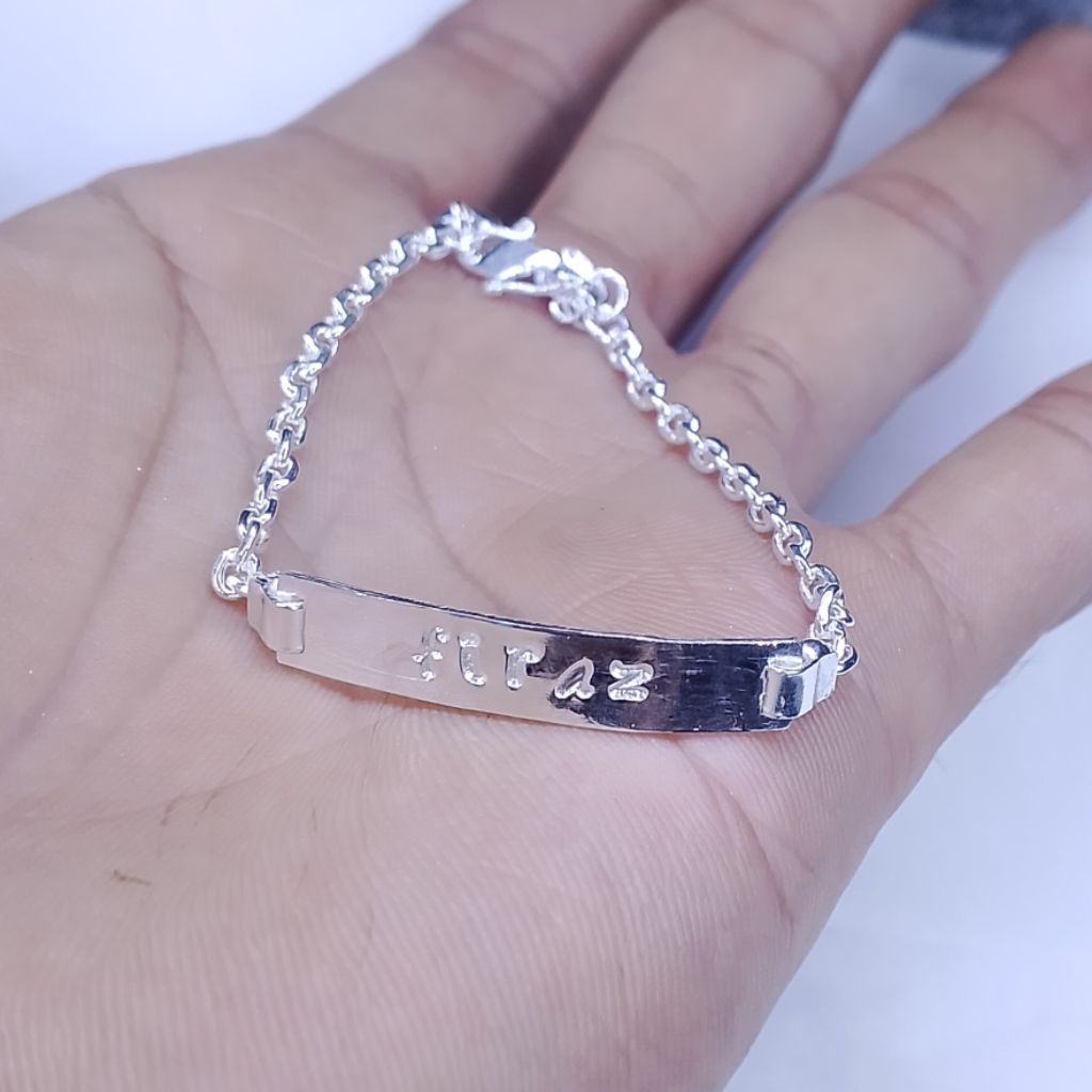 Gelang nama anak plat perak asli murni