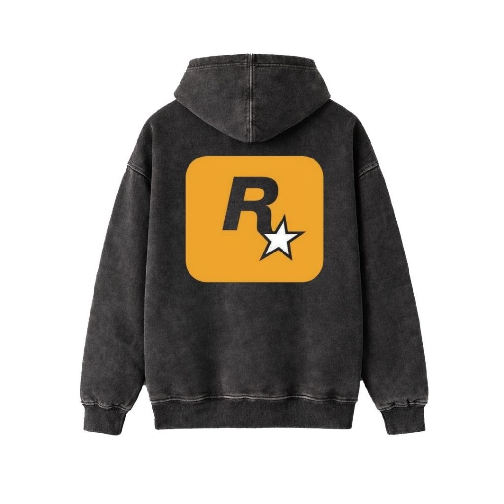 Psycho Crucify "Rockstar Games Logo" Stone Wash Hoodie | Washing | Jaket | Hoodie Band | Hoodie Rock