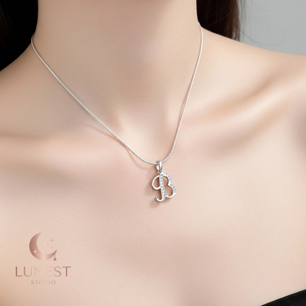 LUNEST - Liontin Huruf Inisial B Silver 925 Perak Lapis Emas Putih / Kalung Nama Custom / Kado Mewah